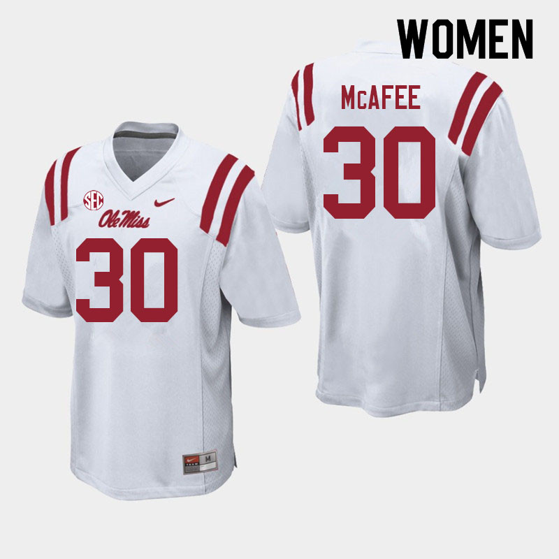 Women #30 Fred McAfee Ole Miss Rebels College Football Jerseys Sale-White